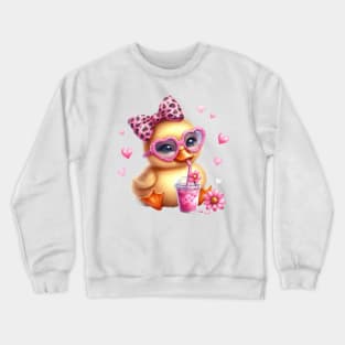 Valentine Duck Drinking Ice Cream Crewneck Sweatshirt